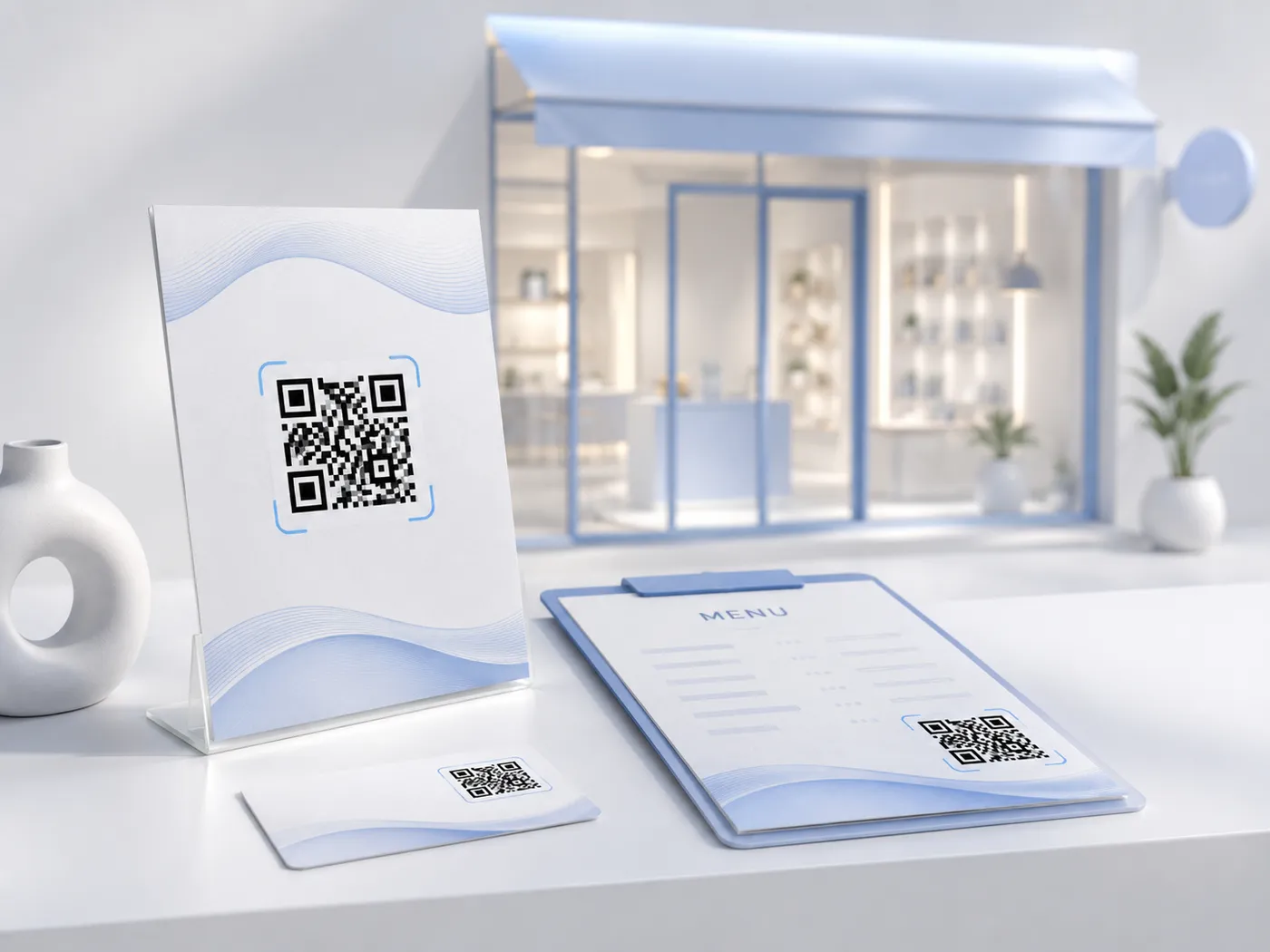 QR code on a menu, standee and shop window